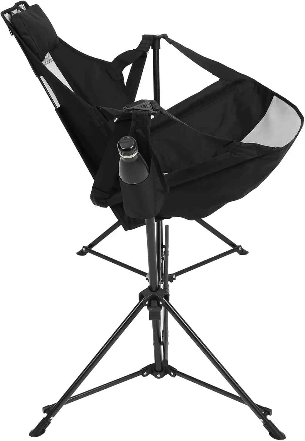 Hammock Camping Chair, Folding Portable Rocking Chair, Adjustable Back Swinging Chair with Pillow Cup Holder and Carry Bag, Recliner for Outdoor Travel Lawn Backyard (Black)