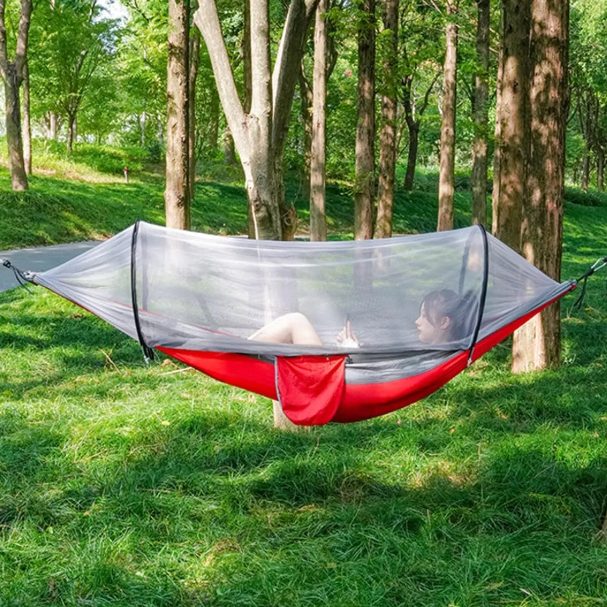 Hammock Camping, Hammock Tent Strong Load Bearing Capacity, Mosquito Net Hammock Breathable and Mosquito Proof, Suitable for Outdoor Use(Orange,260 * 140cm)