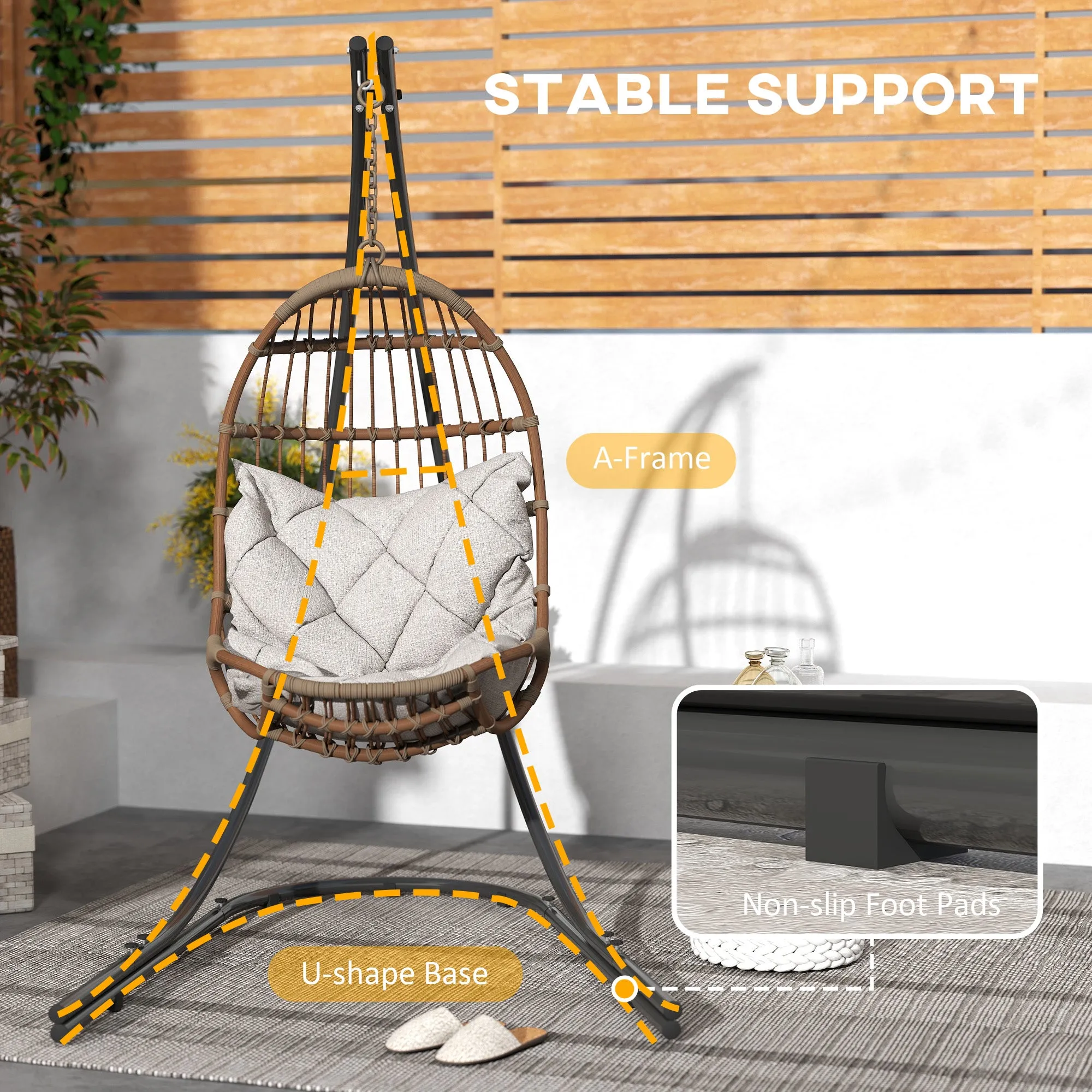 Hammock Chair Stand Only, Hanging Chair Stand with Extra Large Base, Heavy Duty Metal Single Hammock Egg Swing Frame for Indoor Outdoor, 150 KG Load Capacity, Black
