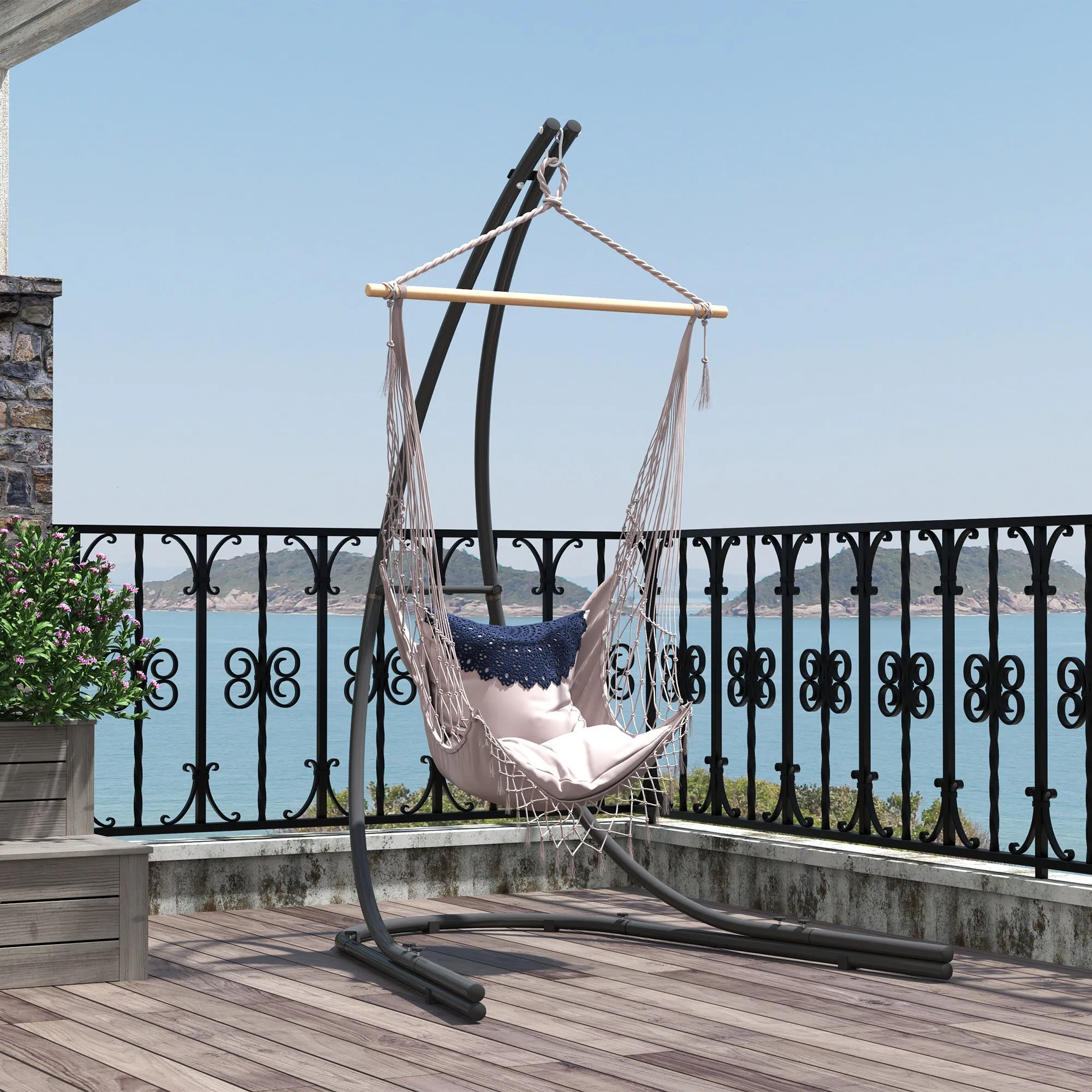 Hammock Chair Stand Only, Hanging Chair Stand with Extra Large Base, Heavy Duty Metal Single Hammock Egg Swing Frame for Indoor Outdoor, 150 KG Load Capacity, Black