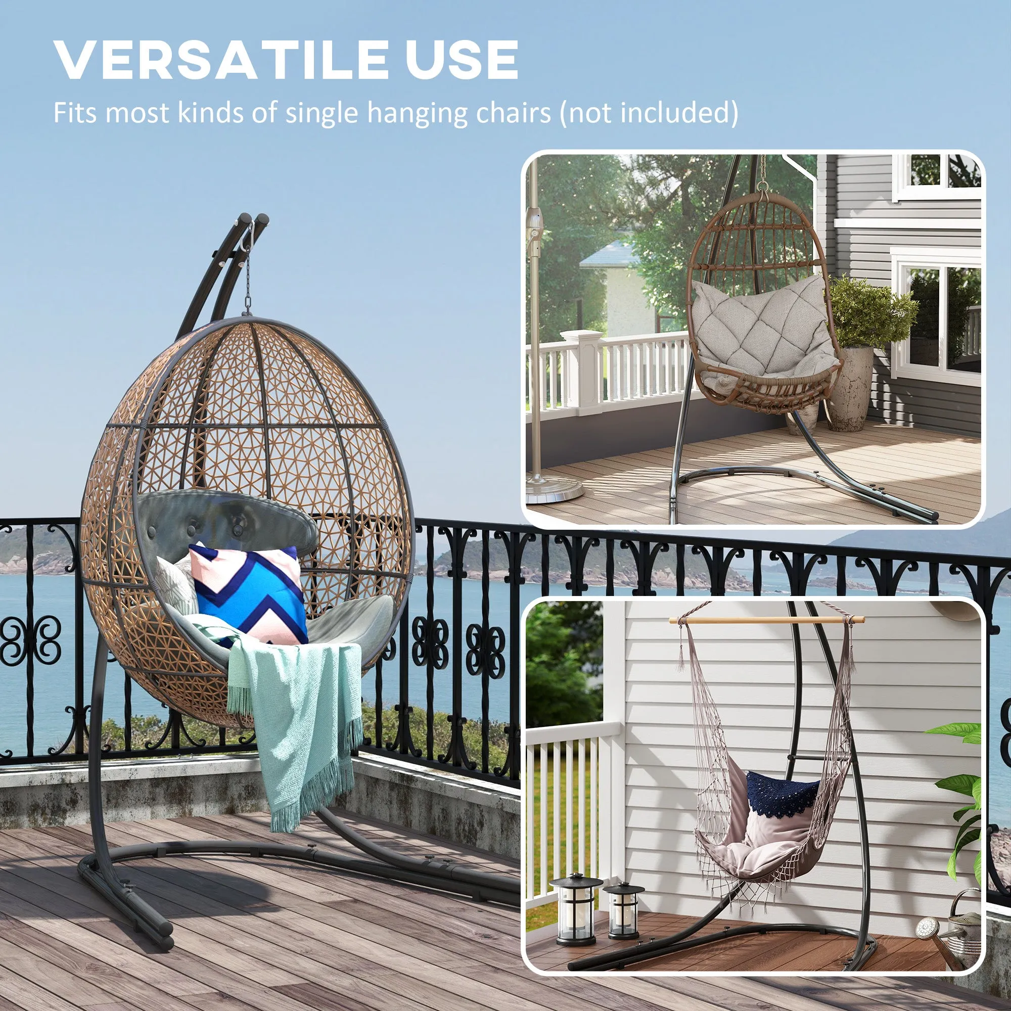 Hammock Chair Stand Only, Hanging Chair Stand with Extra Large Base, Heavy Duty Metal Single Hammock Egg Swing Frame for Indoor Outdoor, 150 KG Load Capacity, Black