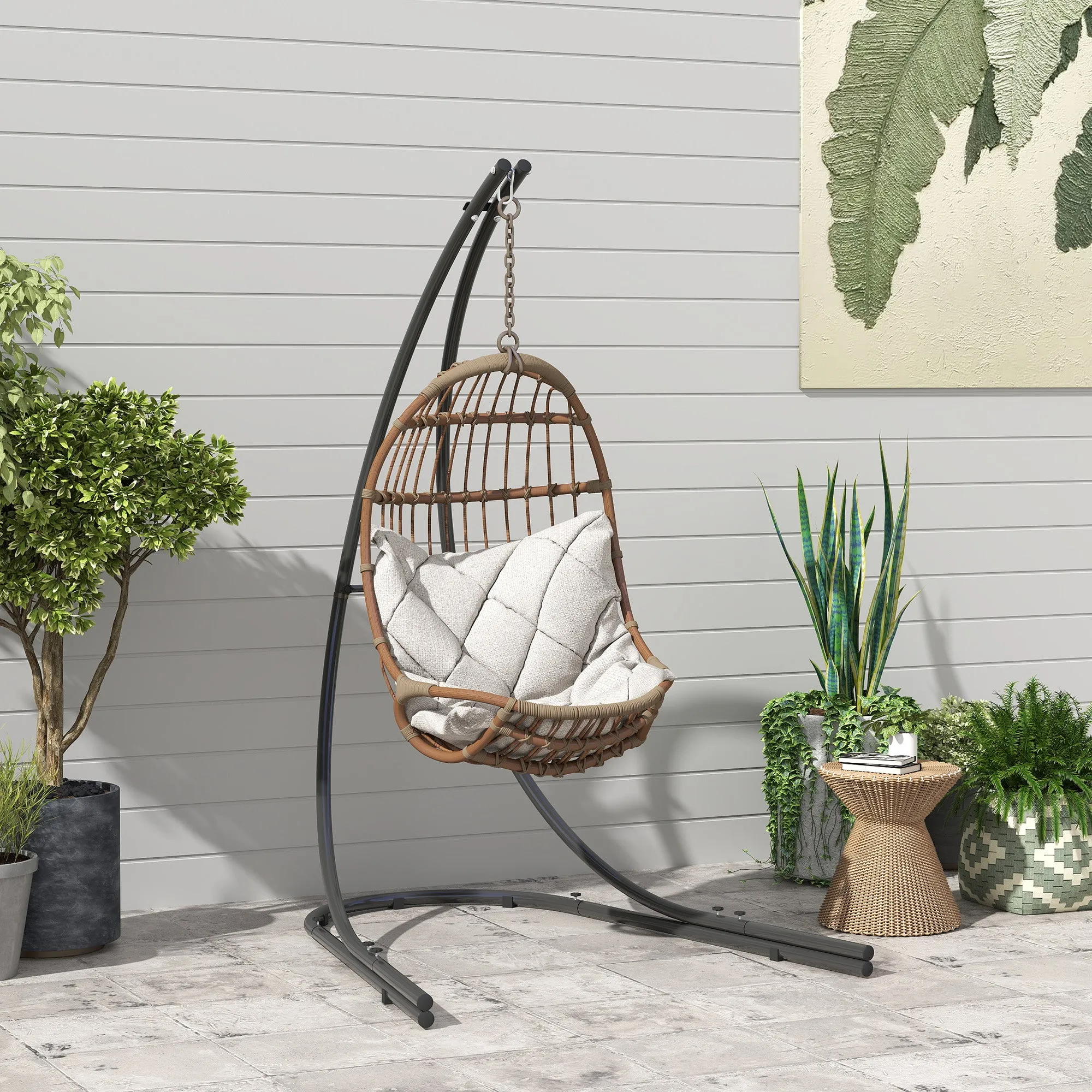 Hammock Chair Stand Only, Hanging Chair Stand with Extra Large Base, Heavy Duty Metal Single Hammock Egg Swing Frame for Indoor Outdoor, 150 KG Load Capacity, Black