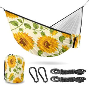 Hammock Double & Single Portable Hammocks with Storage Bag Travel Camping Beach Hiking Backpacking Patio Backyard-Indoor Outdoor Gear Sunflowers