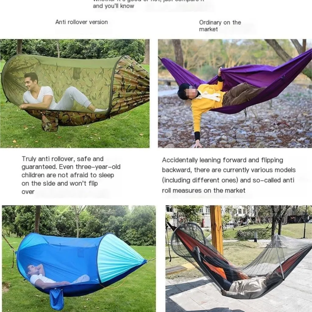 Hammock Double Anti-Rollover Hammock Quick-Open Mosquito Net Outdoor Home Hammock Camping Outdoor Double Mosquito Proof Tent Hammock Outdoor(Green)