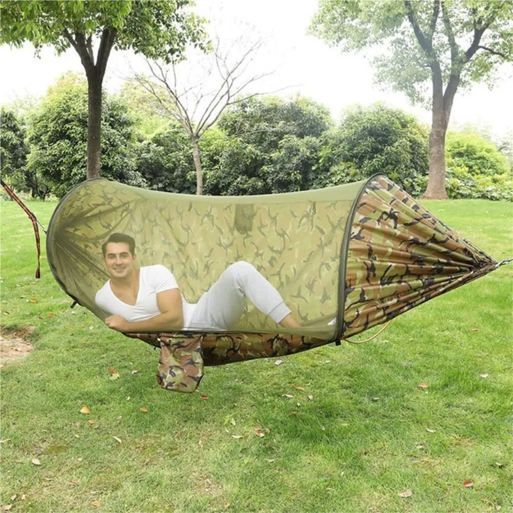 Hammock Double Anti-Rollover Hammock Quick-Open Mosquito Net Outdoor Home Hammock Camping Outdoor Double Mosquito Proof Tent Hammock Outdoor(Green)