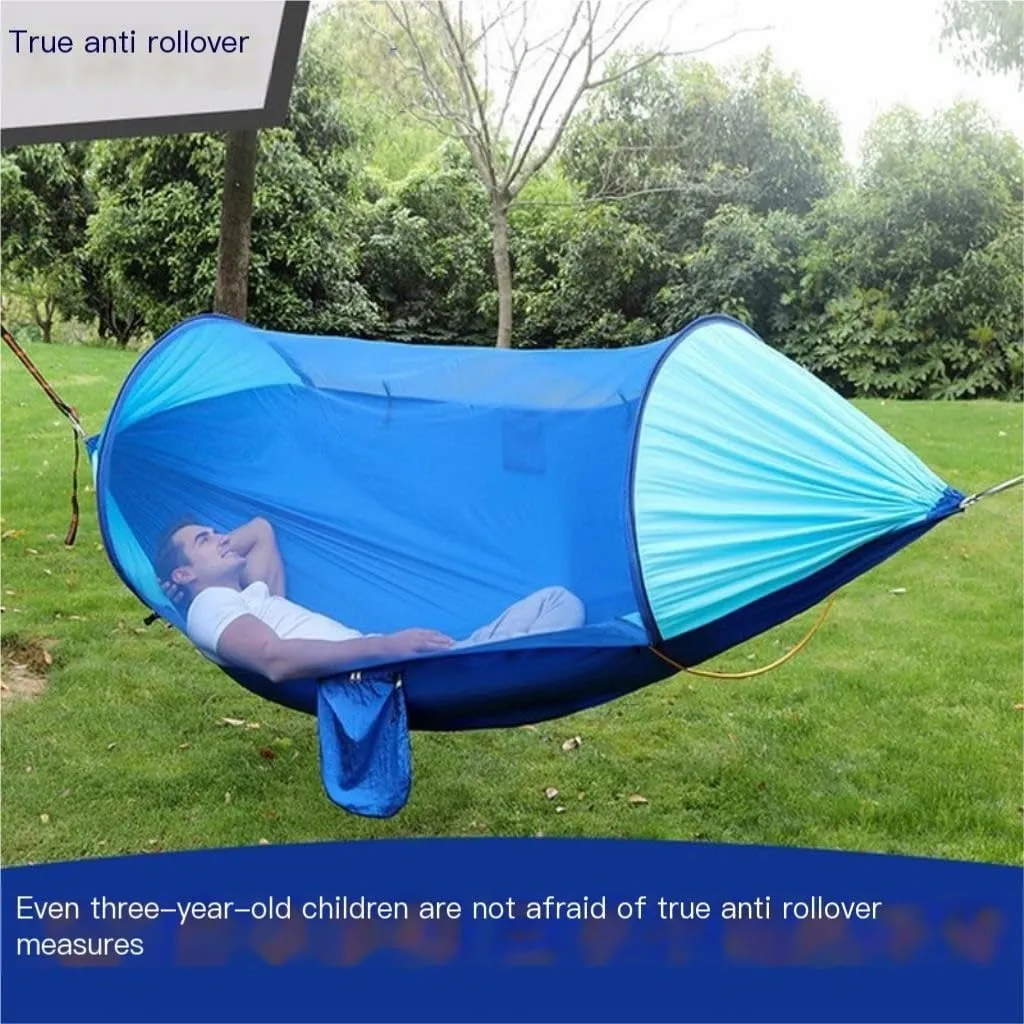 Hammock Double Anti-Rollover Hammock Quick-Open Mosquito Net Outdoor Home Hammock Camping Outdoor Double Mosquito Proof Tent Hammock Outdoor(Green)