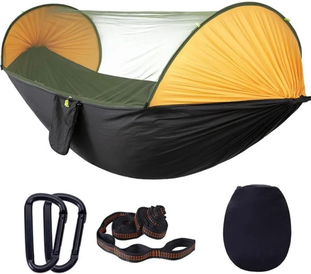 Hammock Double Anti-Rollover Hammock Quick-Open Mosquito Net Outdoor Home Hammock Camping Outdoor Double Mosquito Proof Tent Hammock Outdoor(Green)