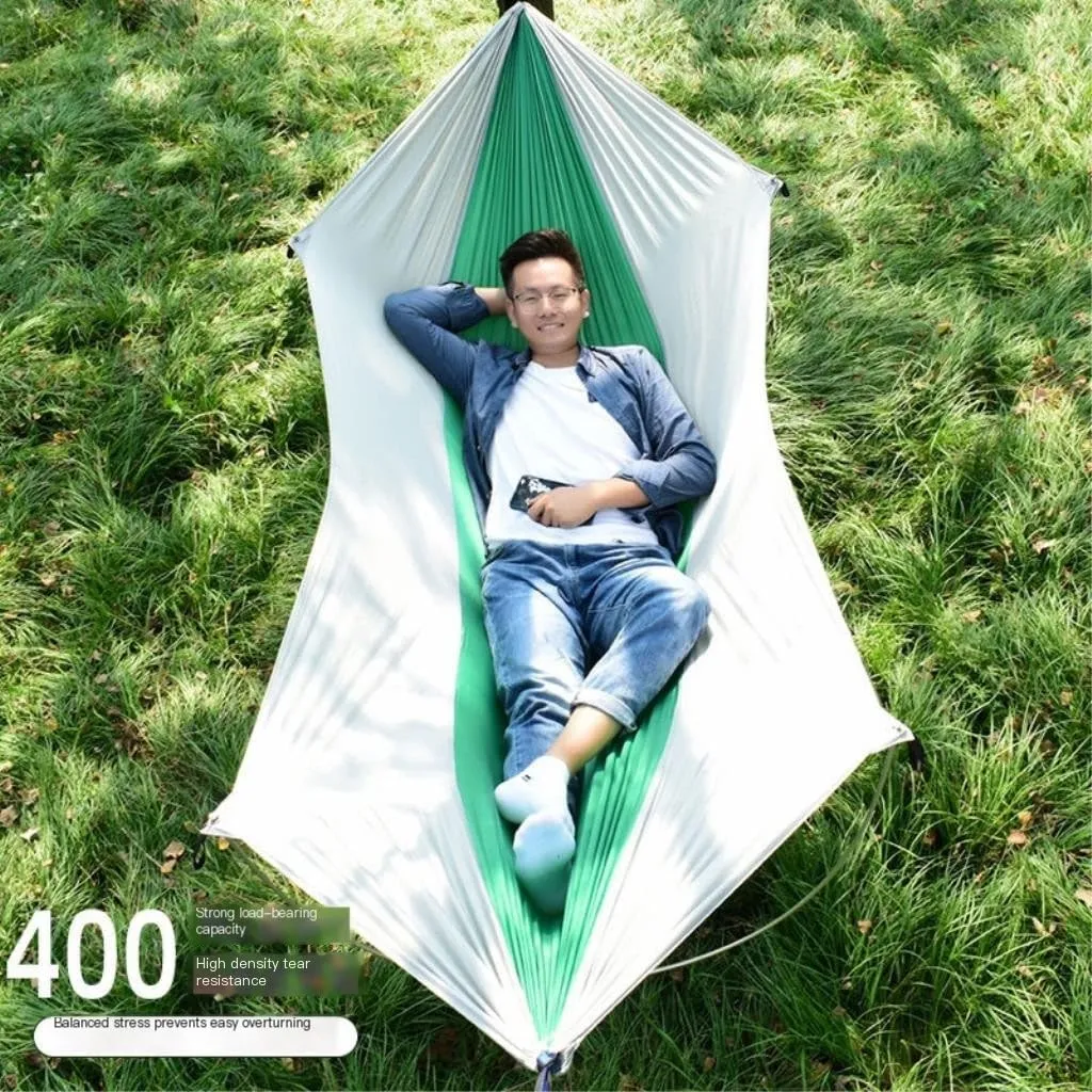 Hammock Double Anti-Rollover Pole Hammock Outdoor Camping Single Double Enlarged Thickened Parachute Cloth Camping Hammock Hammock Outdoor(Green,A)