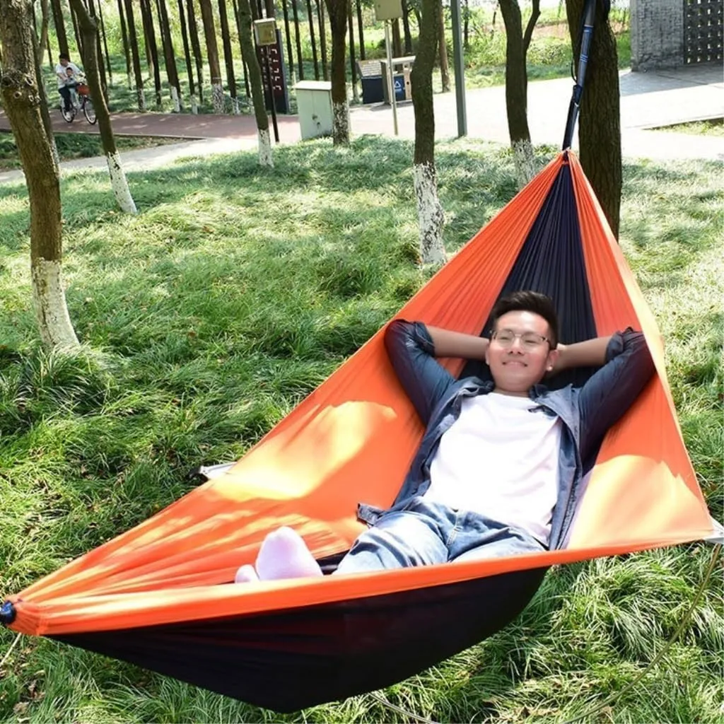 Hammock Double Anti-Rollover Pole Hammock Outdoor Camping Single Double Enlarged Thickened Parachute Cloth Camping Hammock Hammock Outdoor(Green,A)