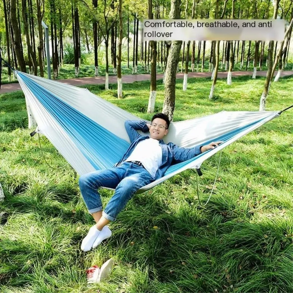 Hammock Double Anti-Rollover Pole Hammock Outdoor Camping Single Double Enlarged Thickened Parachute Cloth Camping Hammock Hammock Outdoor(Green,A)