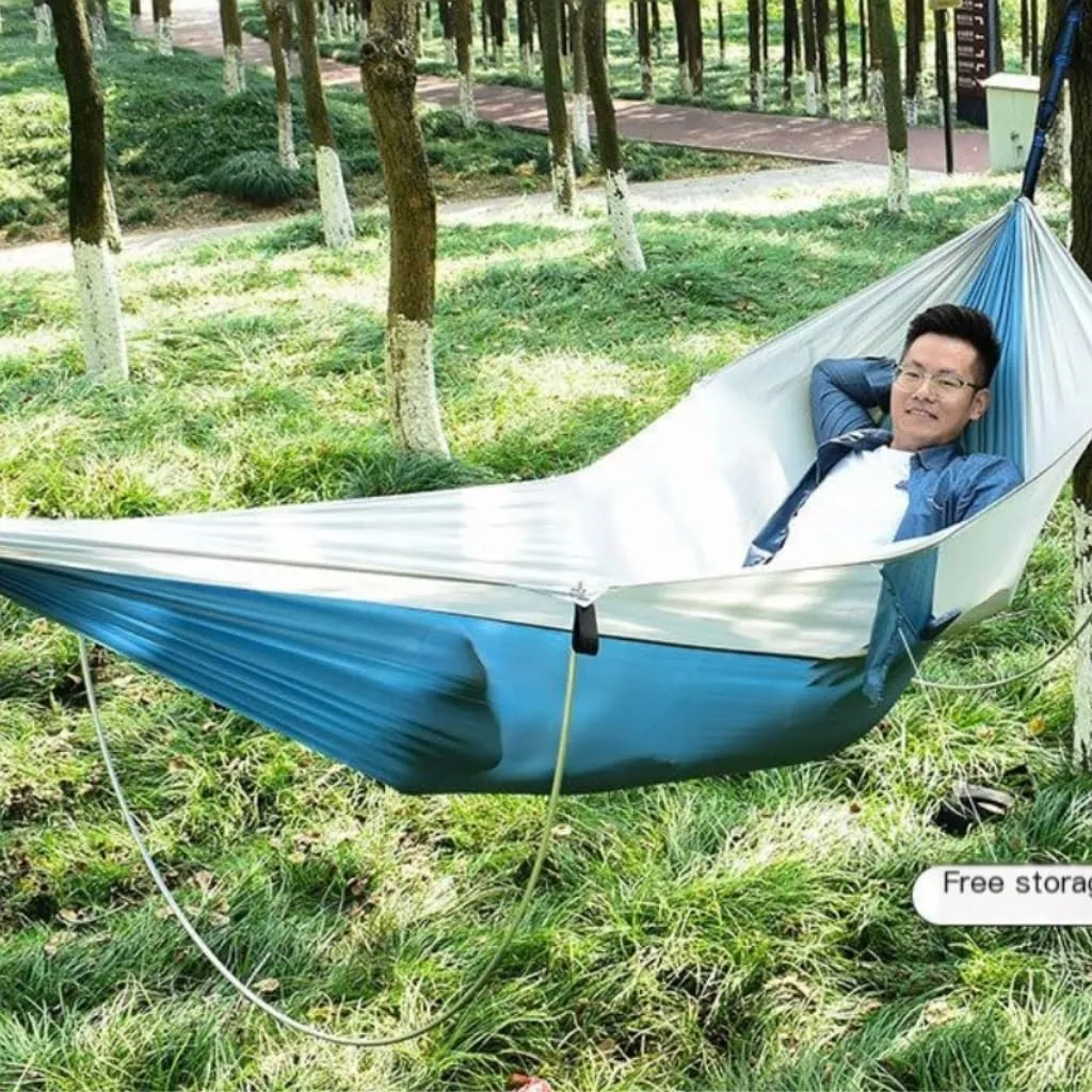 Hammock Double Anti-Rollover Pole Hammock Outdoor Camping Single Double Enlarged Thickened Parachute Cloth Camping Hammock Hammock Outdoor(Green,A)