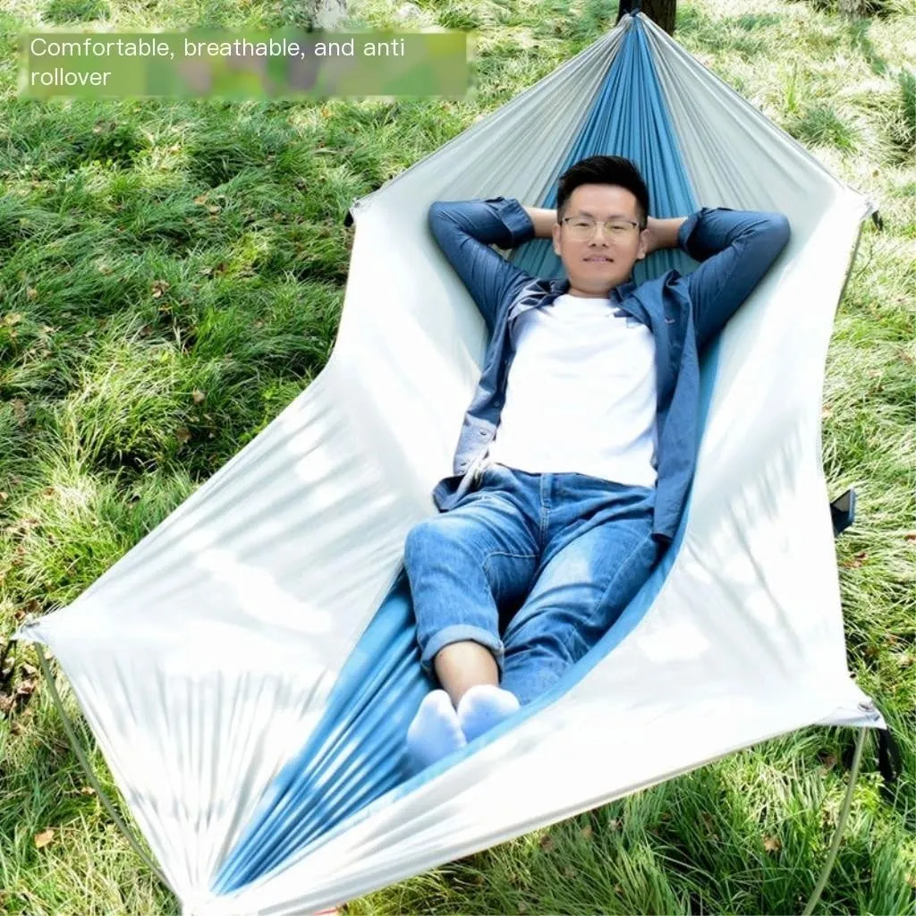 Hammock Double Anti-Rollover Pole Hammock Outdoor Camping Single Double Enlarged Thickened Parachute Cloth Camping Hammock Hammock Outdoor(Green,A)