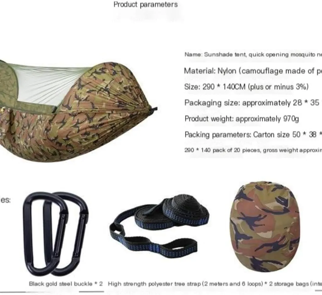 Hammock Double Automatic Quick-Opening Mosquito Net Hammock Camping Outdoor Sunshade Anti-Mosquito Hammock Tent Indoor Swing Hammock Outdoor(Orange)