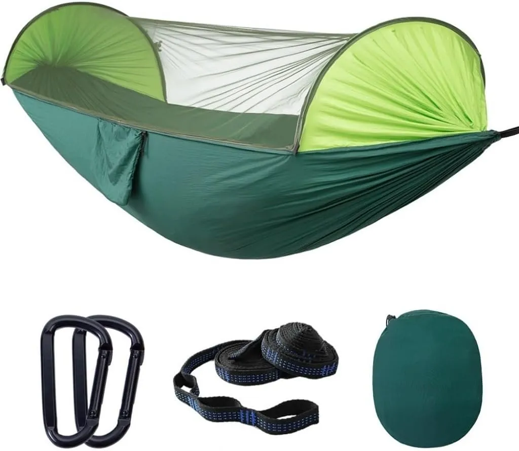 Hammock Double Automatic Quick-Opening Mosquito Net Hammock Camping Outdoor Sunshade Anti-Mosquito Hammock Tent Indoor Swing Hammock Outdoor(Orange)