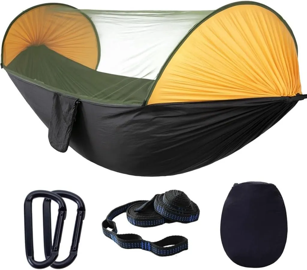 Hammock Double Automatic Quick-Opening Mosquito Net Hammock Camping Outdoor Sunshade Anti-Mosquito Hammock Tent Indoor Swing Hammock Outdoor(Orange)