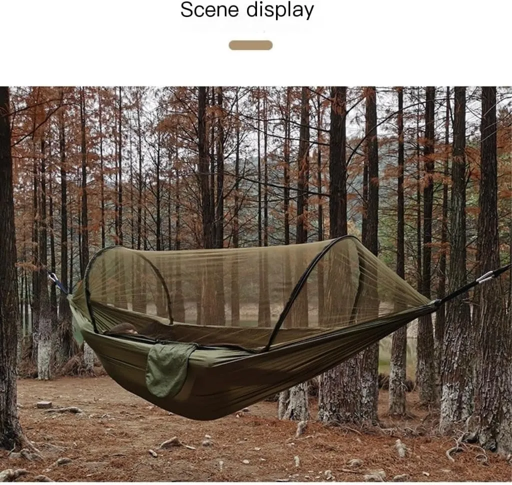 Hammock Double Automatic Quick-Opening Mosquito Net Hammock Outdoor Camping Anti-Rollover Nylon Hammock with Mosquito Net Hammock Outdoor(Orange)