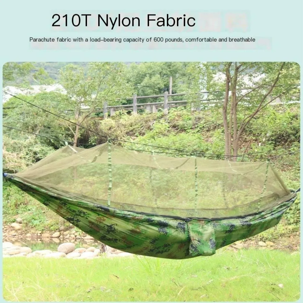 Hammock Double Camping Hammock Outdoor Camping Portable Single Parachute Cloth Three-Color Belt Anti-Mosquito Hammock Hammock Outdoor(F)