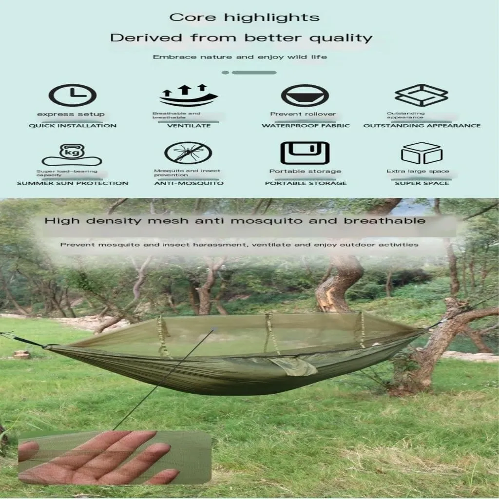 Hammock Double Camping Hammock Outdoor Camping Portable Single Parachute Cloth Three-Color Belt Anti-Mosquito Hammock Hammock Outdoor(F)
