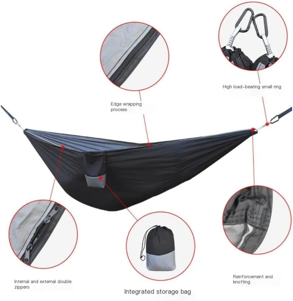 Hammock Double Canopy Mosquito Net Hammock Set Tent Parachute Cloth Camping Automatic Anti-Mosquito Mosquito Net Hammock Hammock Outdoor(A)