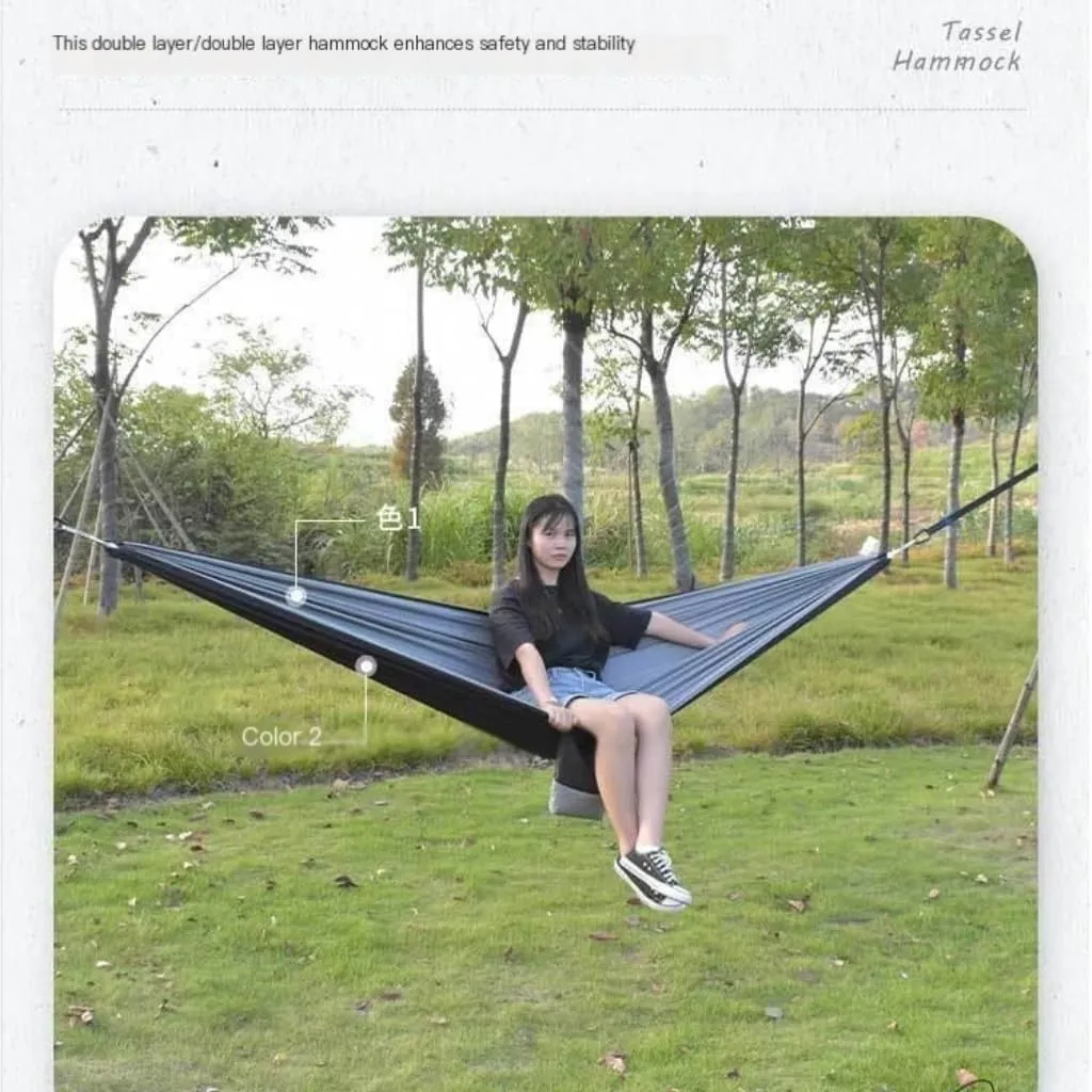 Hammock Double Canopy Mosquito Net Hammock Set Tent Parachute Cloth Camping Automatic Anti-Mosquito Mosquito Net Hammock Hammock Outdoor(A)