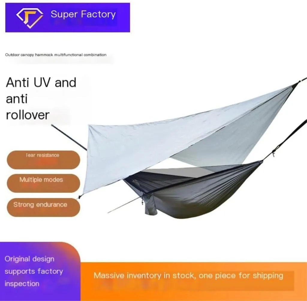 Hammock Double Canopy Mosquito Net Hammock Set Tent Parachute Cloth Camping Automatic Anti-Mosquito Mosquito Net Hammock Hammock Outdoor(E)
