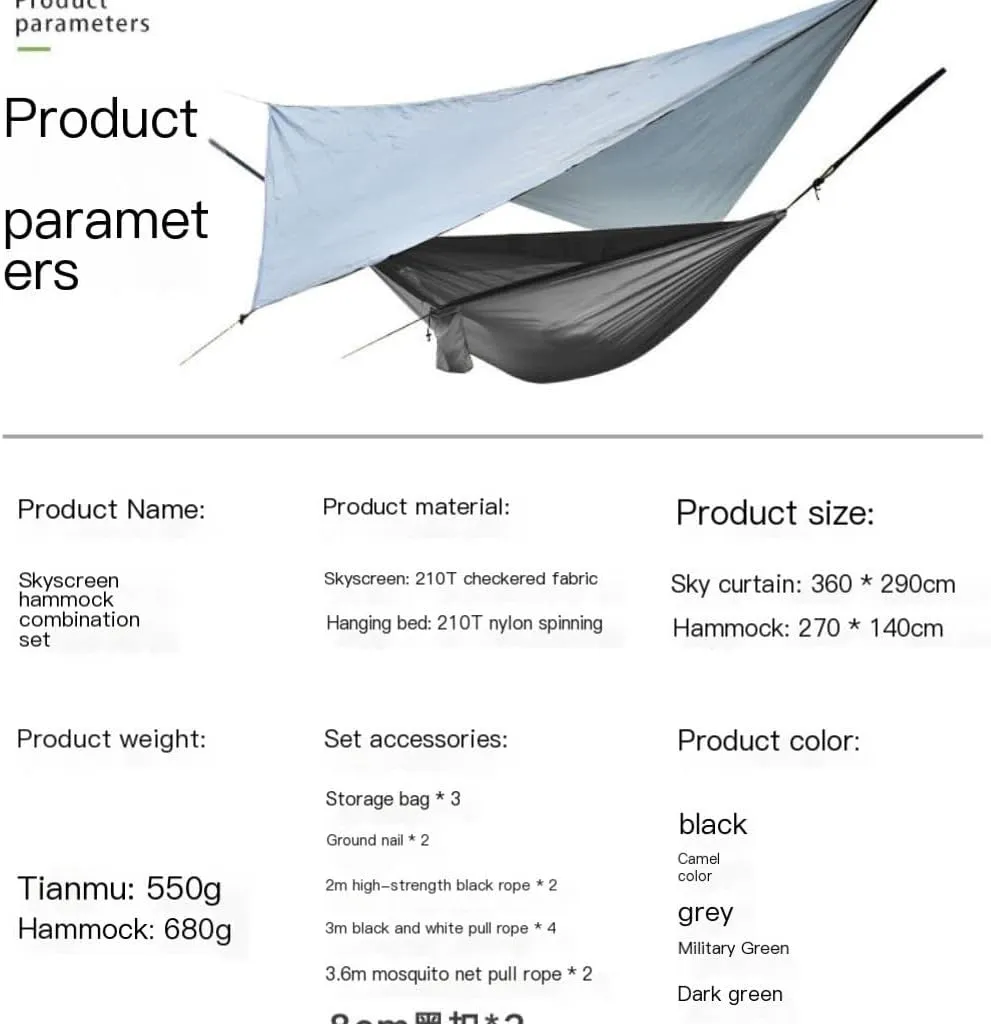 Hammock Double Canopy Mosquito Net Hammock Set Tent Parachute Cloth Camping Automatic Anti-Mosquito Mosquito Net Hammock Hammock Outdoor(E)