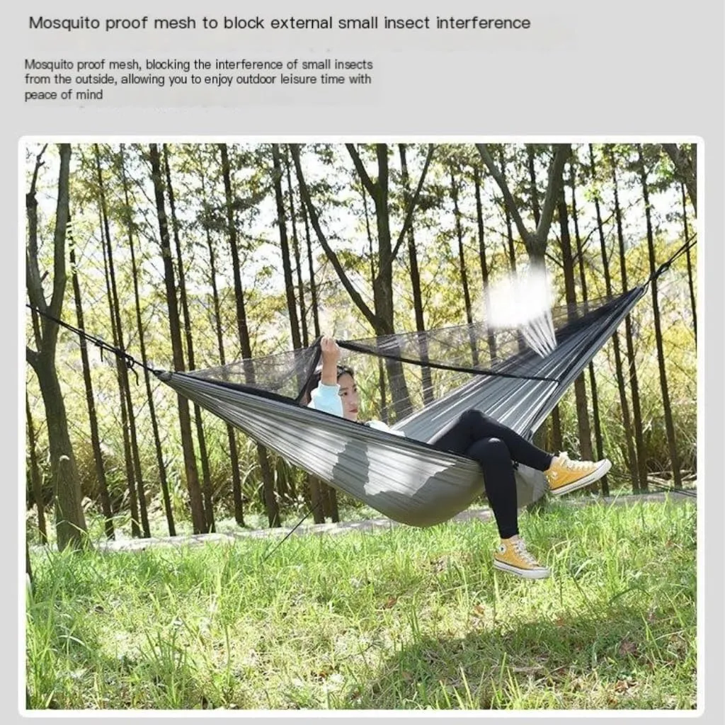 Hammock Double Canopy Mosquito Net Hammock Set Tent Parachute Cloth Camping Automatic Anti-Mosquito Mosquito Net Hammock Hammock Outdoor(E)