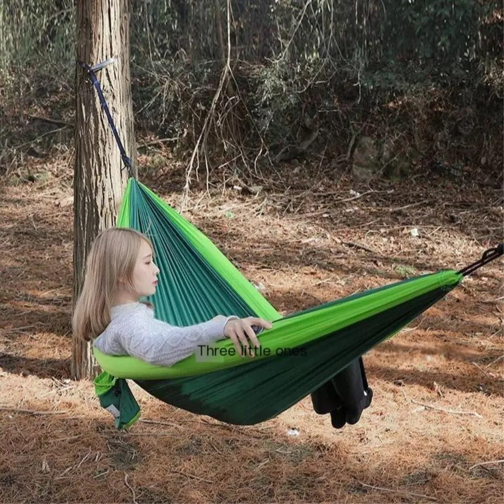 Hammock Double Double Inflatable Hammock Outdoor Swing Anti-Rollover Outdoor Camping Outdoor Mosquito-Proof and Durable Hammock Outdoor(Green,B)