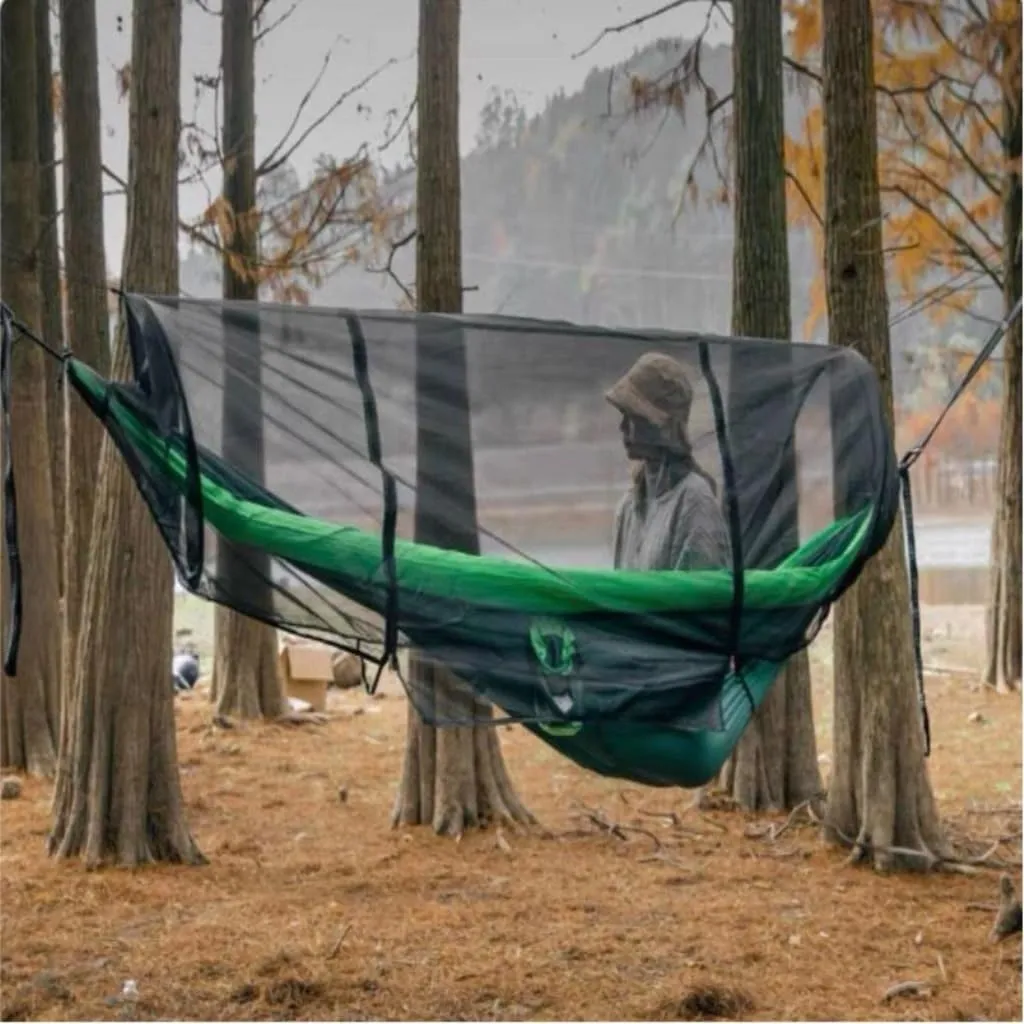 Hammock Double Double Inflatable Hammock Outdoor Swing Anti-Rollover Outdoor Camping Outdoor Mosquito-Proof and Durable Hammock Outdoor(Green,B)