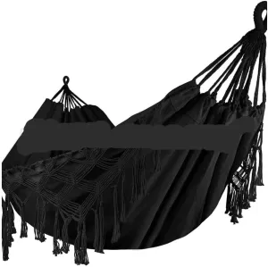 Hammock Double Double Tassel Hammock Outdoor Bohemian Style Homestay with Canvas Anti-Rollover Swing Rocking Net Bed Hammock Outdoor(Black)