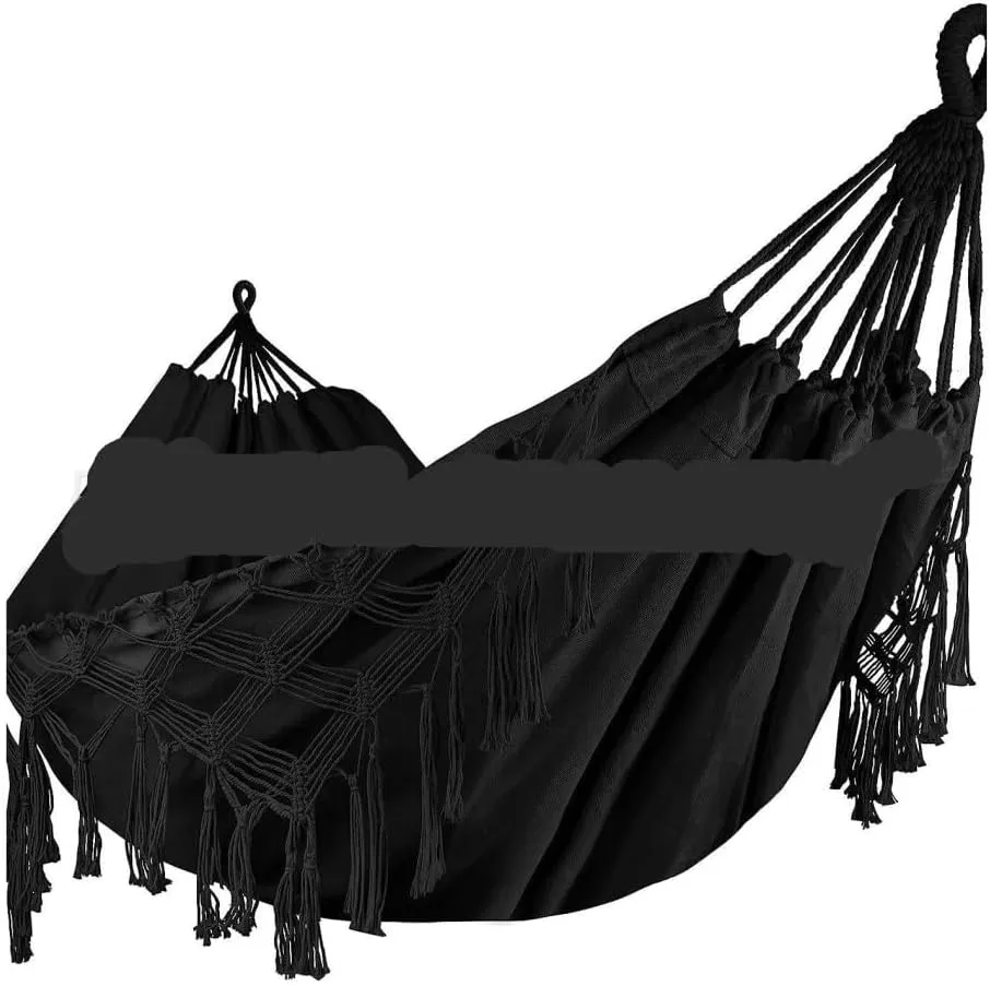 Hammock Double Double Tassel Hammock Outdoor Bohemian Style Homestay with Canvas Anti-Rollover Swing Rocking Net Bed Hammock Outdoor(Black)