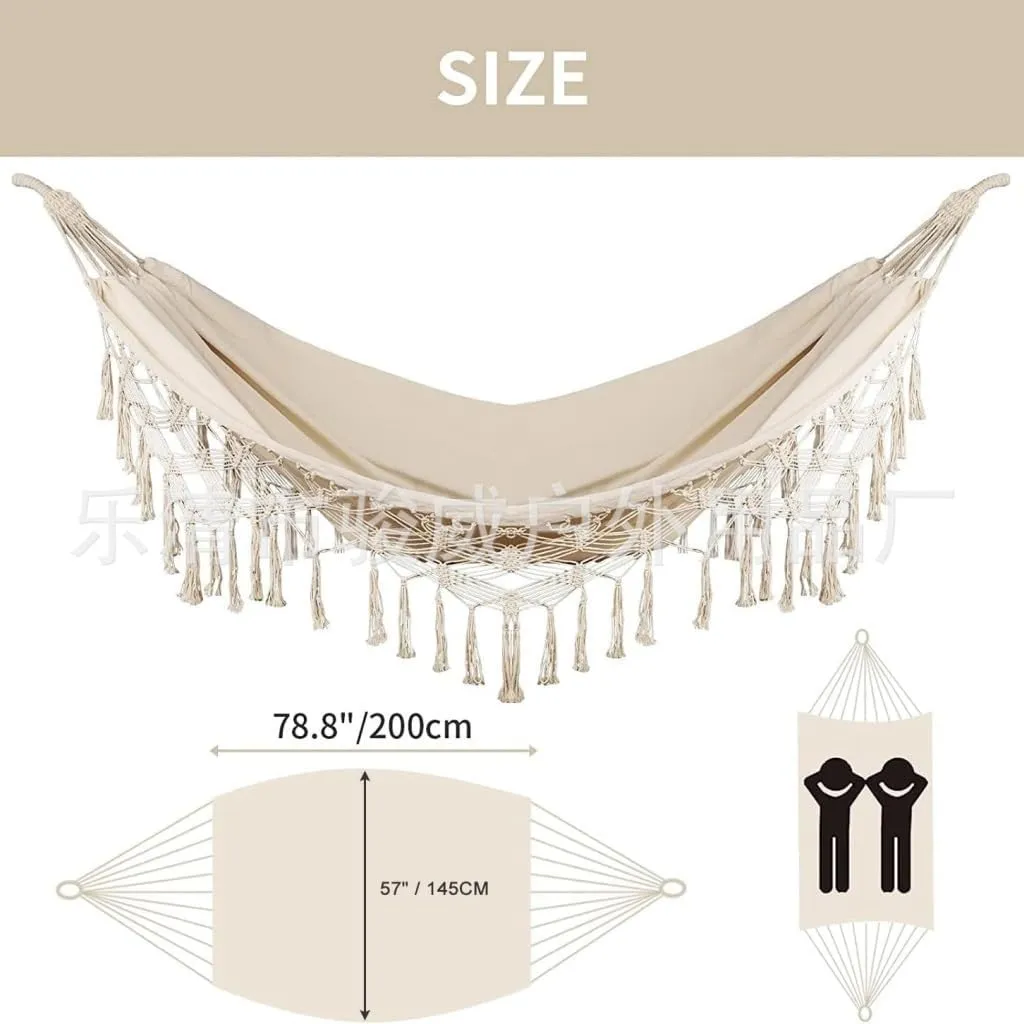 Hammock Double Double Tassel Hammock Outdoor Bohemian Style Homestay with Canvas Anti-Rollover Swing Rocking Net Bed Hammock Outdoor(Black)