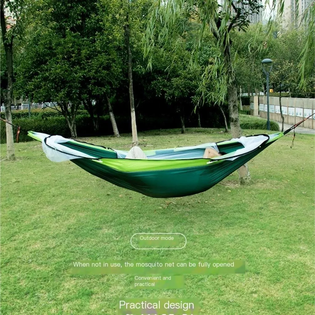 Hammock Double Hammock Automatic Quick Opening Anti-Mosquito and Anti-Rollover Double Portable Swing with Mosquito Net Hammock Outdoor(Blue)