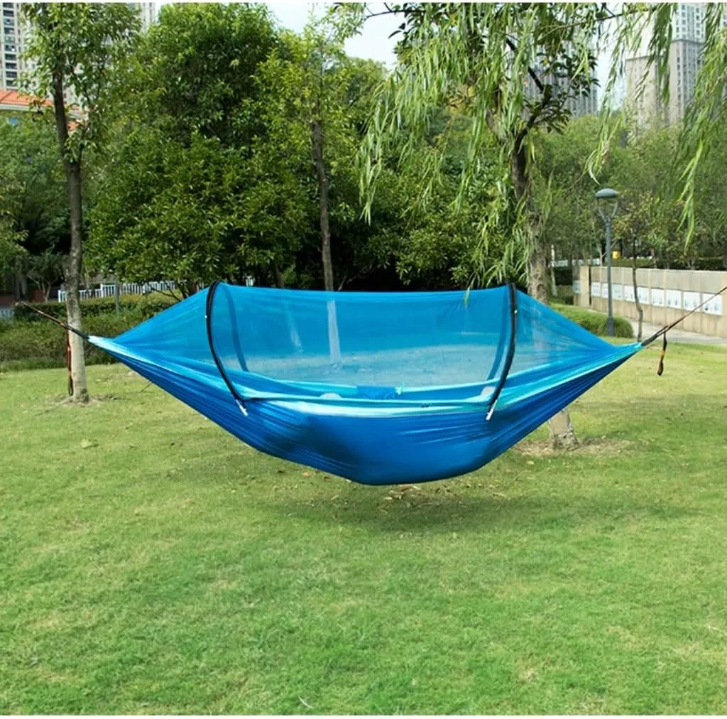 Hammock Double Hammock Automatic Quick Opening Anti-Mosquito and Anti-Rollover Double Portable Swing with Mosquito Net Hammock Outdoor(Blue)