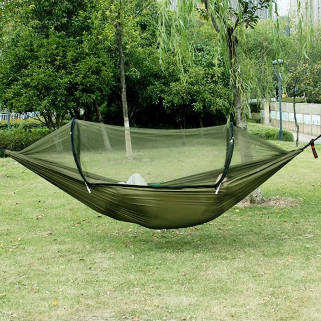 Hammock Double Hammock Automatic Quick Opening Anti-Mosquito and Anti-Rollover Double Portable Swing with Mosquito Net Hammock Outdoor(Blue)