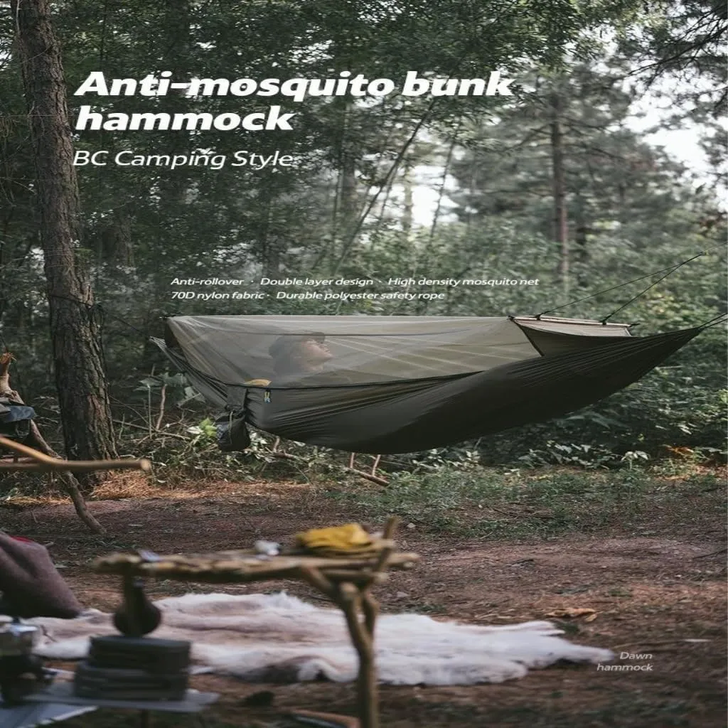 Hammock Double Hammock Outdoor Camping Outdoor Camping Double-Layer Anti-Mosquito Hammock Breathable Hanging Tree Tent Hammock Outdoor(Green)