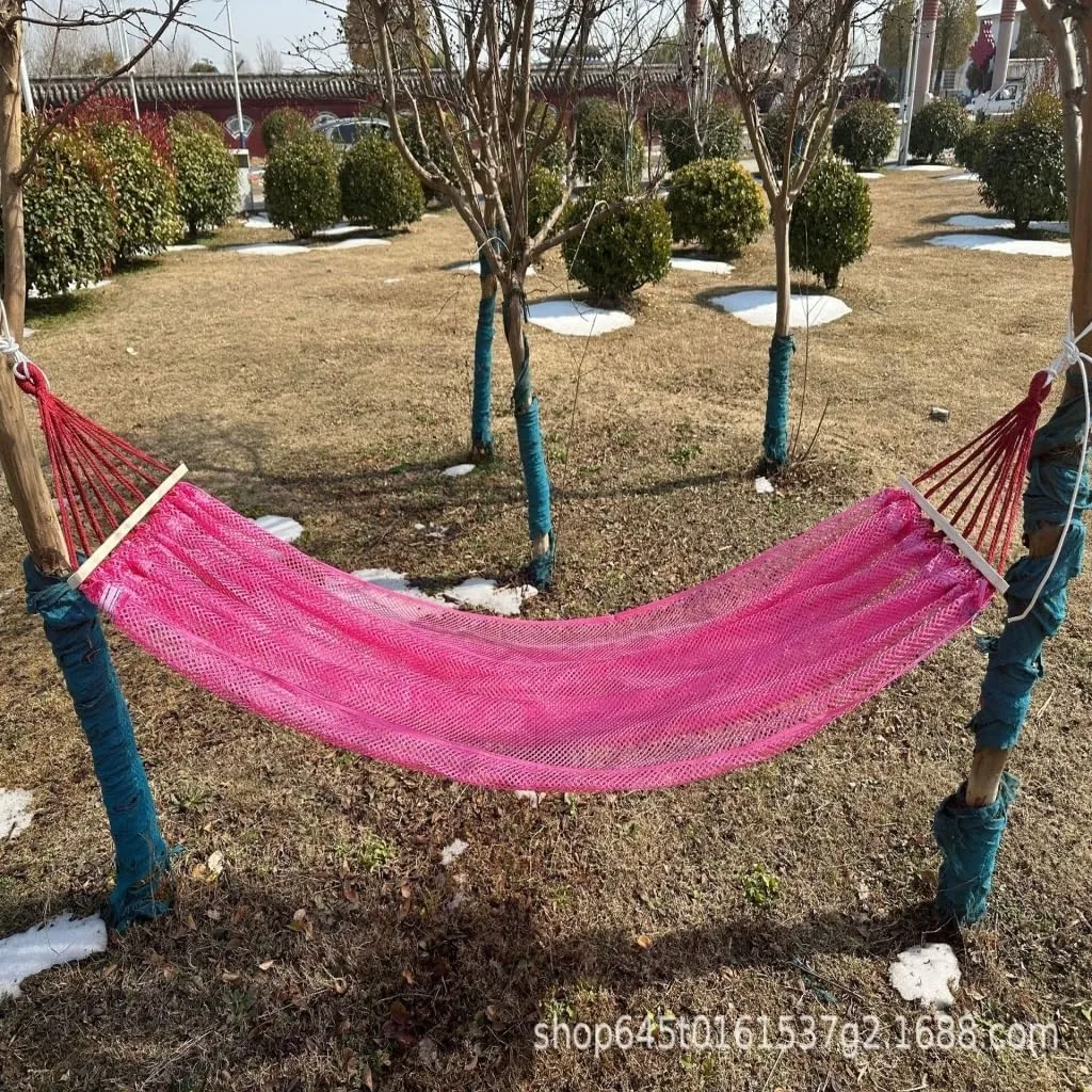 Hammock Double Ice Silk Hammock Outdoor Thickened Fine Mesh Single and Double Anti-Rollover Hanging Chair Camping Courtyard Hammock Outdoor(Green,B)