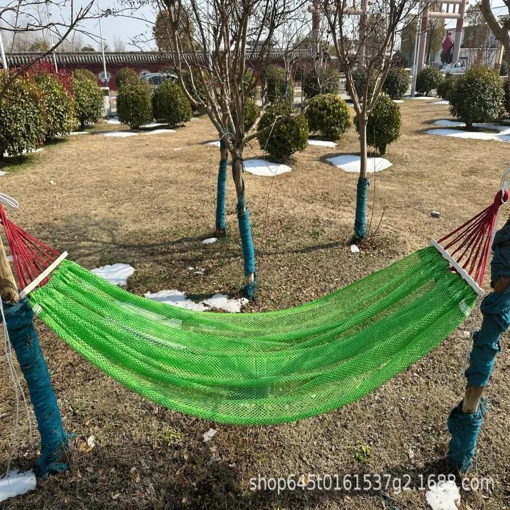 Hammock Double Ice Silk Hammock Outdoor Thickened Fine Mesh Single and Double Anti-Rollover Hanging Chair Camping Courtyard Hammock Outdoor(Green,B)