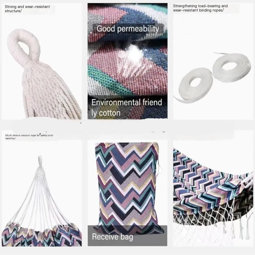 Hammock Double Jacquard Canvas Hanging Bed Sheet Double Woven Tassel Hanging Chair Outdoor Supplies Swing Thick Net Bag Hammock Outdoor(B)