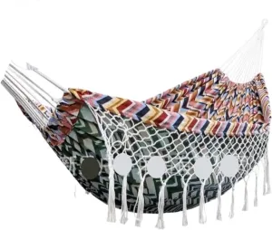 Hammock Double Jacquard Canvas Hanging Bed Sheet Double Woven Tassel Hanging Chair Outdoor Supplies Swing Thick Net Bag Hammock Outdoor(B)