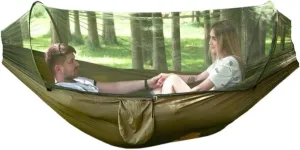 Hammock Double Mosquito Net Hammock Automatic Anti-Rollover Parachute Boni Silk Spinning Outdoor Strap Swing Chair Summer Hammock Outdoor(Green)