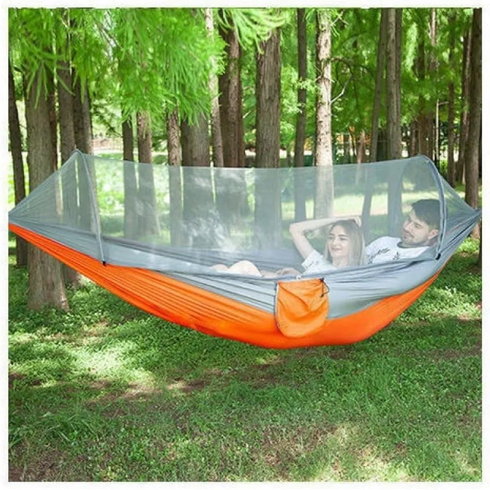 Hammock Double Mosquito Net Hammock Automatic Anti-Rollover Parachute Boni Silk Spinning Outdoor Strap Swing Chair Summer Hammock Outdoor(Green)
