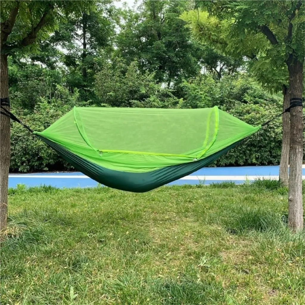 Hammock Double Mosquito Net Hammock Automatic Anti-Rollover Parachute Boni Silk Spinning Outdoor Strap Swing Chair Summer Hammock Outdoor(Green)