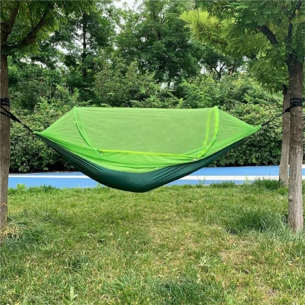 Hammock Double Mosquito Net Hammock Automatic Anti-Rollover Parachute Boni Silk Spinning Outdoor Strap Swing Chair Summer Hammock Outdoor(Green)