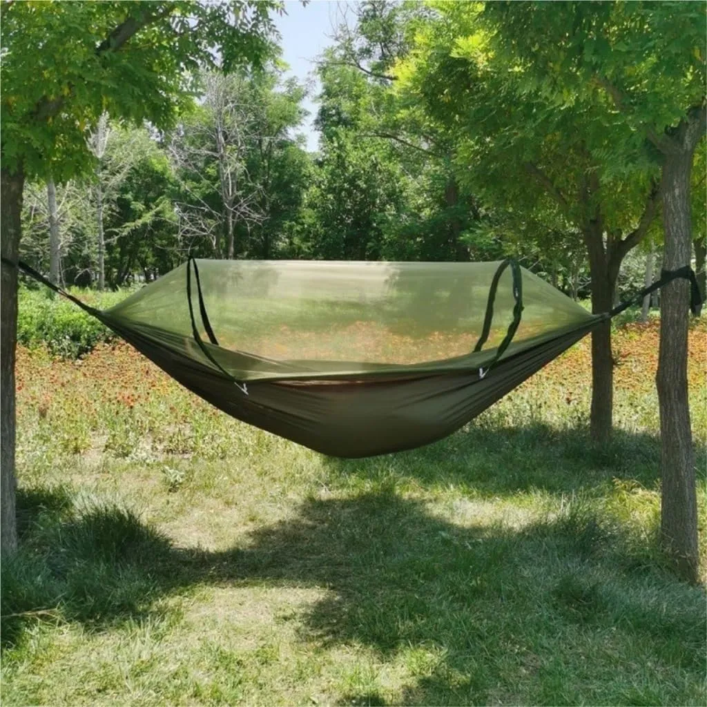 Hammock Double Mosquito Net Hammock Automatic Anti-Rollover Parachute Boni Silk Spinning Outdoor Strap Swing Chair Summer Hammock Outdoor(Green)