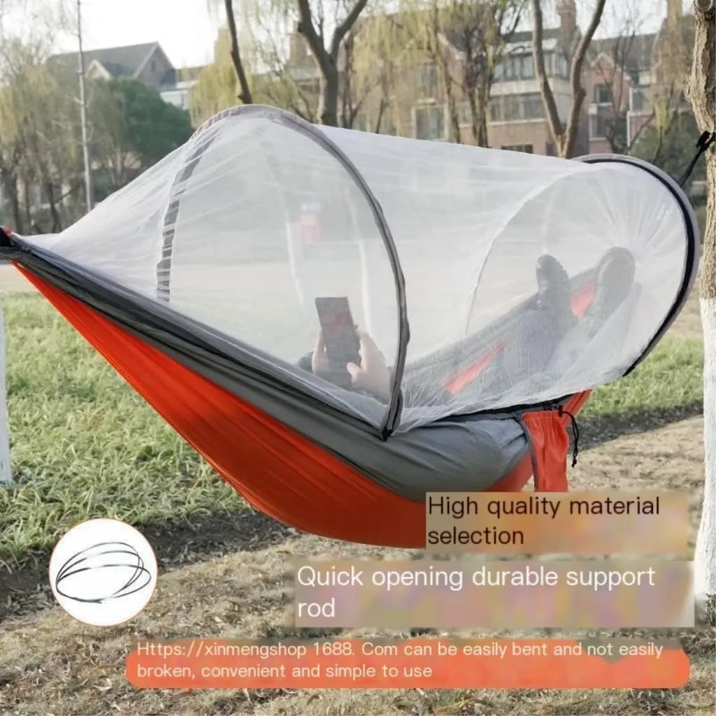 Hammock Double Outdoor Camping Anti-Rollover Nylon Hammock with Mosquito Net Automatic Quick-Opening Mosquito Net Hammock Hammock Outdoor(A)