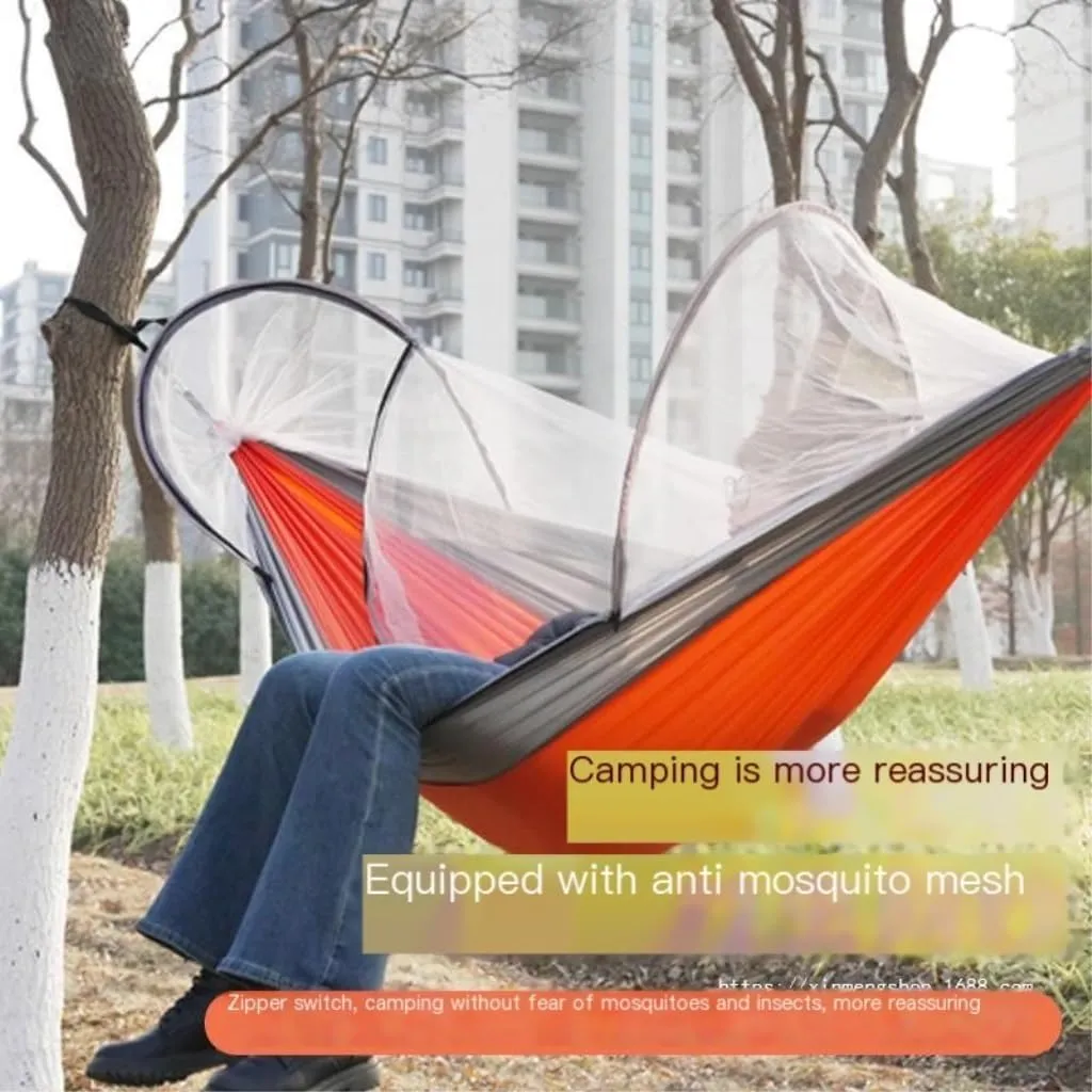 Hammock Double Outdoor Camping Anti-Rollover Nylon Hammock with Mosquito Net Automatic Quick-Opening Mosquito Net Hammock Hammock Outdoor(A)
