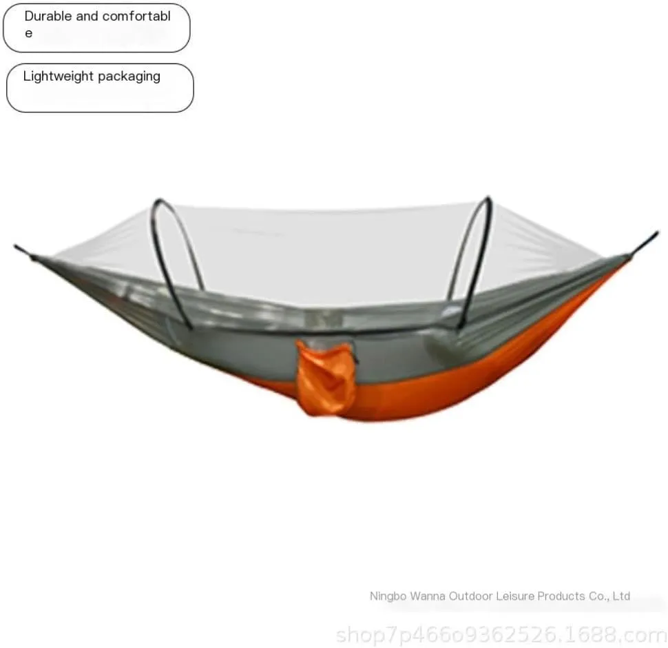 Hammock Double Outdoor Camping Anti-Rollover Nylon Hammock with Mosquito Net Automatic Quick-Opening Mosquito Net Hammock Hammock Outdoor(A)