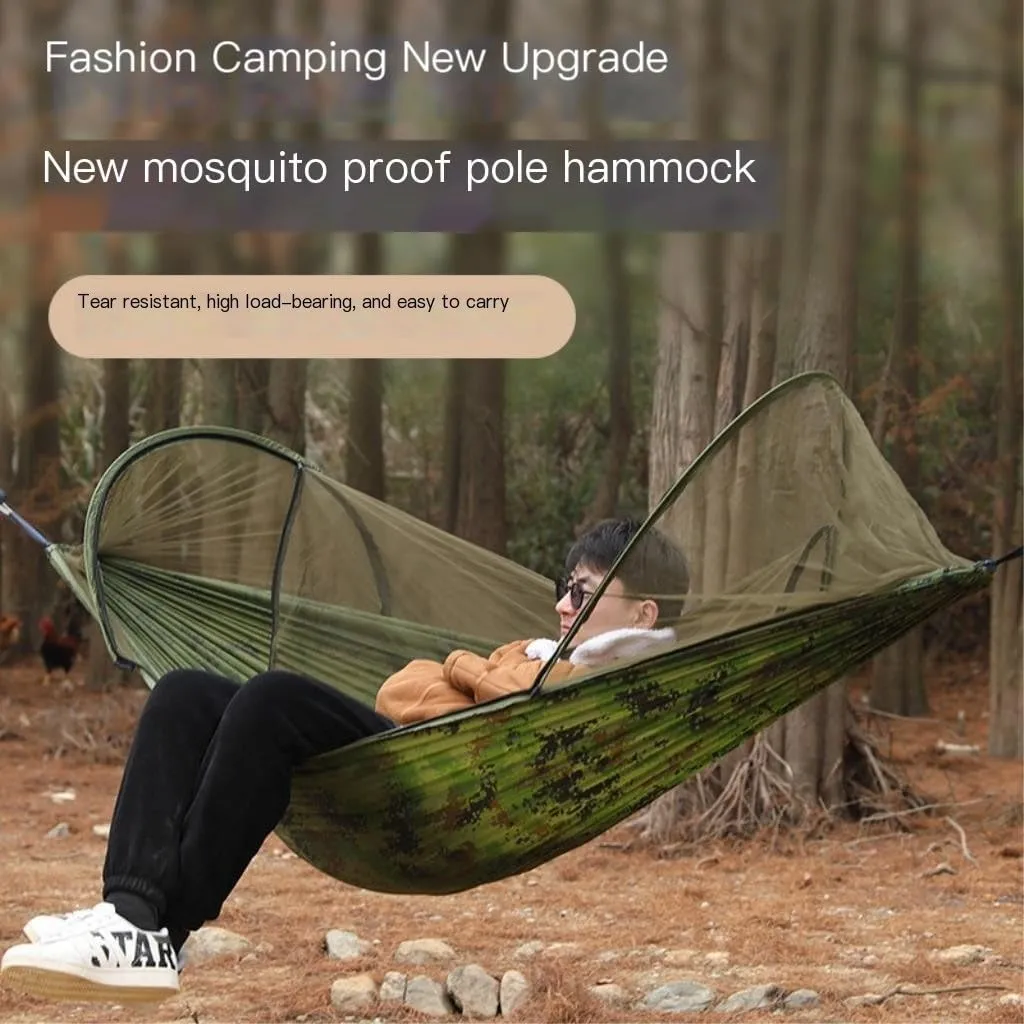 Hammock Double Outdoor Camping Camping Hammock Sheet Double Automatic Quick-Open Pole Mosquito Net Anti-Rollover Hammock Hammock Outdoor(Gray)