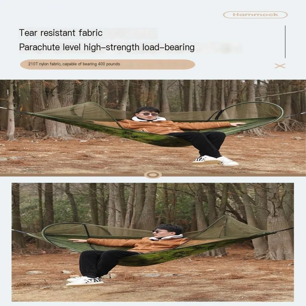 Hammock Double Outdoor Camping Camping Hammock Sheet Double Automatic Quick-Open Pole Mosquito Net Anti-Rollover Hammock Hammock Outdoor(Gray)